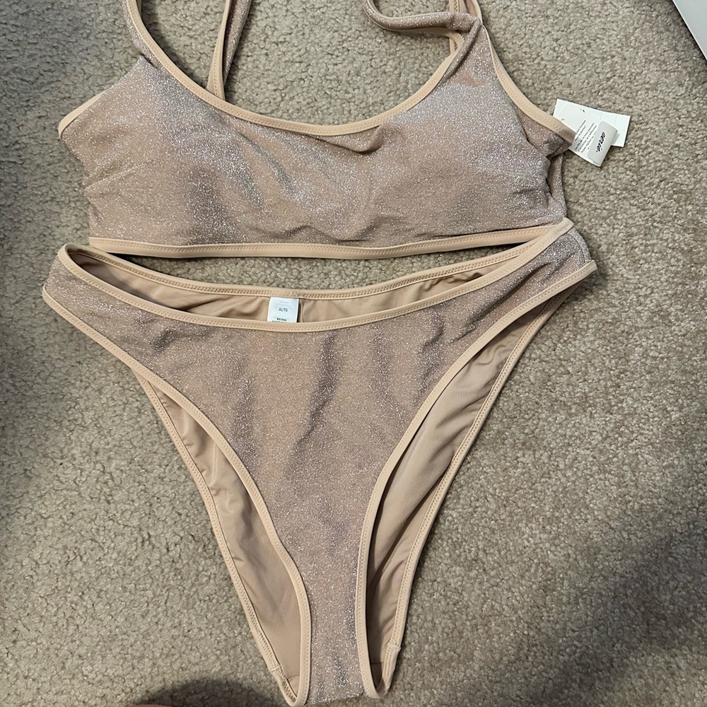 Aerie Shimmer Bikini Set in Beige